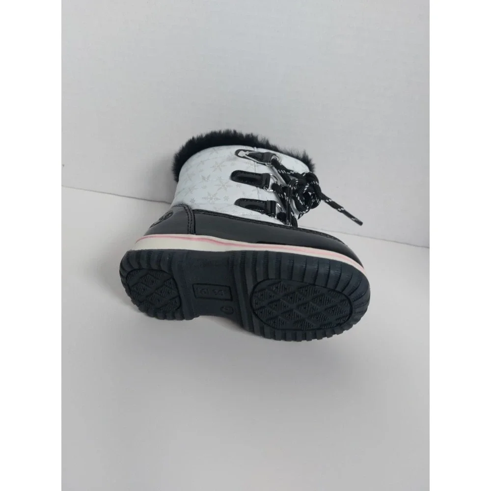 Totes Kids Snow‎ Rain Boots Girls White Black Snow Pattern Lace & zip Size 5